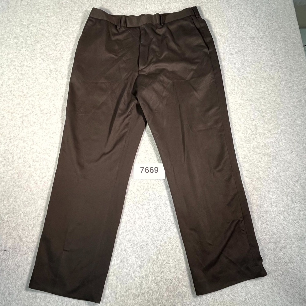Perry Ellis Portfolio Dress Pants Mens 36x30 Brown Flat Front Formal‎ Slacks